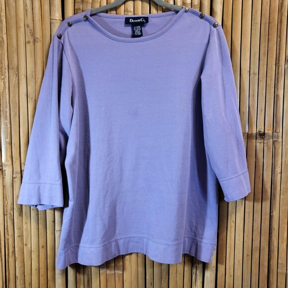 Denim & Co Top w/Button Accents XL Light Purple - Picture 1 of 7